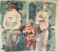 Klaus Arnold, figuras, gran acuarela firmada de 1963