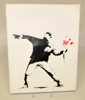 Banksy, Dismal Canvas, Flower Thrower, Dismaland, estarcido de 2015