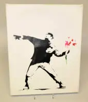 Banksy, Dismal Canvas, Flower Thrower, Dismaland, estarcido de 2015