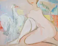 Walter Becker, लेडा और हंस, 1951 का जलरंग चित्र
