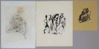 Hans Bellmer, «Les Infortunes de la Vertu», 1968 का रंगीन एचिंग और Mac Zimmermann, «Im Schatten der Großen Ruinen», 1949 का हस्ताक्षरित लिथोग्राफ़ तथा शीर्षकहीन हस्ताक्षरित लिथोग्राफ़, 3 कृतियाँ