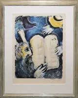 Marc Chagall, Musa ve On Emir, imzalı. Renkli litografi, çerçeveli
