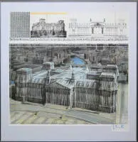 Christo, „Wrapped Reichstag”, büyük imzalı renkli ofset litografi, galeri çerçeveli