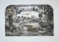 Graham Clarke, English Cottages, villages & stories, 11 imzalı renkli gravürden oluşan koleksiyon, ayrıca 1970/80'lerden orijinal faturalar ve yazışma içeren bir zarf
