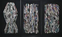 Siegfried Cremer, "Sanatın renkli, ışıltılı dünyası - Kunst-Floss - Kunst-Strom", triptik, 1991/92 tarihli 3 parçalı kolaj, her biri çerçeveli