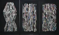 Siegfried Cremer, "Sanatın renkli, ışıltılı dünyası - Kunst-Floss - Kunst-Strom", triptik, 1991/92 tarihli 3 parçalı kolaj, her biri çerçeveli