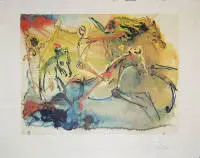 Salvador Dalí, Les cavaliers des l'Apocalypse, kabartmalı imzalı renkli litografi