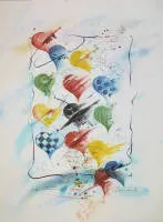 Edmond Dembinski, hayalperest kompozisyonlar, 2 suluboya ve 1989/92 tarihli renkli litografi