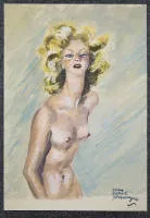 Jean Gabriel Domergue, vahşi saçlı genç kadın yarım nü (pin-up), suluboya