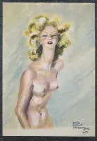 Jean Gabriel Domergue, vahşi saçlı genç kadın yarım nü (pin-up), suluboya