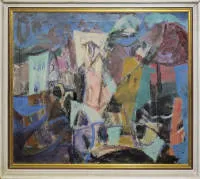 Lászlò Dombrovsky, „Collioure-i halász kikötö” (balıkçı limanı), yağlıboya, çerçeveli ve „Vázlat a 'Modell eimu' kapozicinhor?”, karışık teknik, çerçeveli