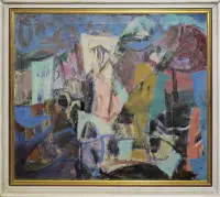 Lászlò Dombrovsky, „Collioure-i halász kikötö” (balıkçı limanı), yağlıboya, çerçeveli ve „Vázlat a 'Modell eimu' kapozicinhor?”, karışık teknik, çerçeveli