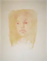 Leonor Fini, "Visage de jeune fille mélancolique", imzalı renkli litografi