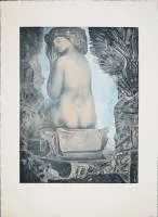 Ernst Fuchs,《Sagesituation》,大型签名彩色飞尘蚀刻版画,10件之一