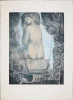 Ernst Fuchs, "Sagesituation", büyük imzalı renkli akvatinta gravür, 10 örnekten biri