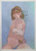 Hans Graeder, kedili kadın nü, 1960'ların nadir karışık tekniği, çerçeveli