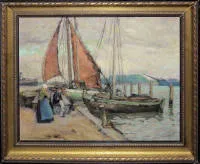 Richard Gutschmidt, Junto al mar en Holanda, óleo enmarcado