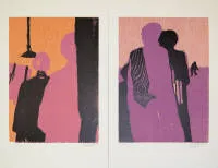 Robert Hammerstiel, "Gespräch im Freien" y "Warten am Abend", 2 xilografías en color firmadas a mano de 1991