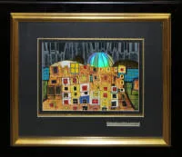 Friedensreich Hundertwasser, "Polonya'daki Barbakan Kalesi", imzalı renkli ofset litografi, galeri çerçeveli