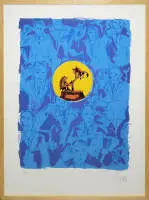 Jörg Immendorff, "Bourse" (Borsa), imzalı renkli serigrafi, 1999, çerçeveli