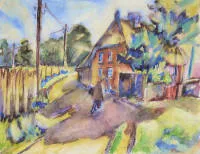 Franz M. Jansen, "Dönen çiftçili köy", suluboya, imzalı