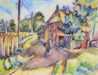 Franz M. Jansen, "Dönen çiftçili köy", suluboya, imzalı