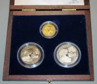Tres monedas especiales ECU en oro, plata y cobre, Portugal 1991
