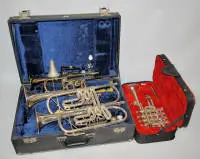 Vier Konzerttrompeten von Scherzer, Markneukirchen und Golden Band Co. India