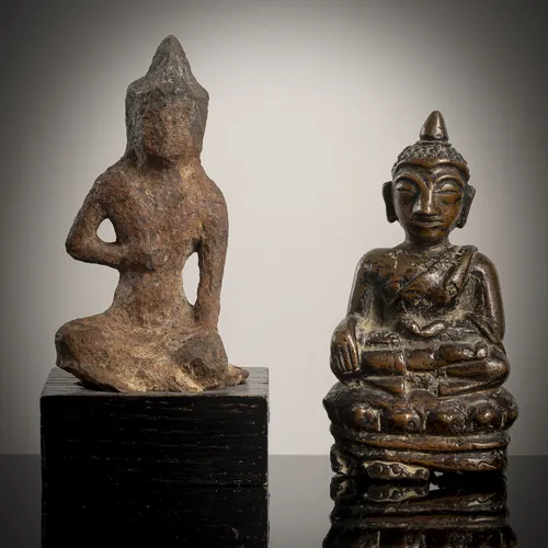 Deux figures en bronze et fer