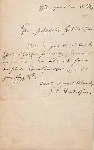 Andersen, Hans Christian – List (bilet) do pana Melchiora. Kopenhaga 1874