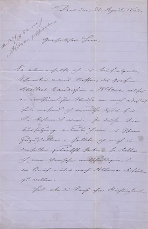 Baudissin, Wolf Heinrich Graf von – Brief an einen Verleger. 1862