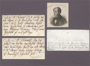 Feuchtersleben, Ernst von – 3 beschriftete Visitenkarten. 1840