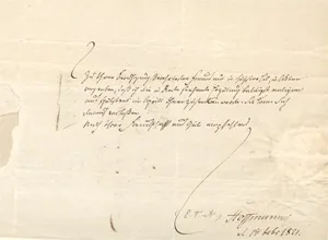 Hoffmann, E. T. A. – Brief an Stephan Schütze in Weimar. 1821.
