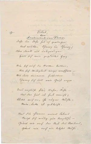 Saar, Ferdinand von – Signiertes Gedichtmanuskript mit Beilagen. Um 1870.