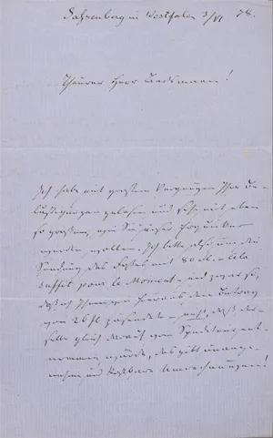 Schücking, Levin – Brief an Herrn Bachmann. 1878
