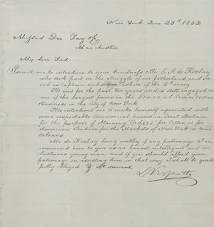 Kossuth, Lajos – Lettre de New York à Manchester. 1852