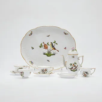 Herend, mokkasarjan osia, koristelu 'Rothschild Vögel', posliini, 1900-luku, Unkari. (9).