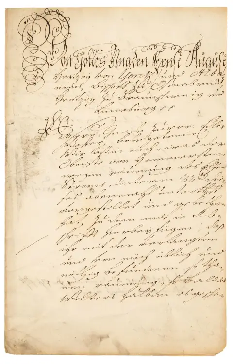 Ernst August II. Herzog zu Braunschweig und Lüneburg. Bischof zu Osnabrück – Brief mit eigenhändiger Unterschrift. 2 S. auf Kanzleibogen.…