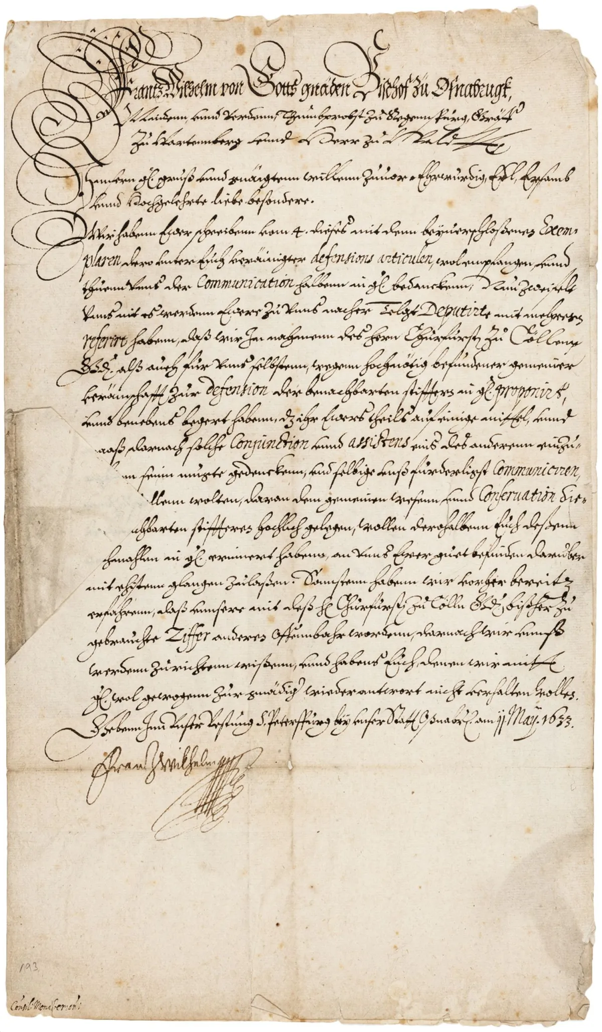 Franz Wilhelm von Wartenberg. Biskup Osnabrücka – "Frantz Wilhelm von Gotts gnaden Bischof zu Osnabrugk, Minden und Verden ... Wir…