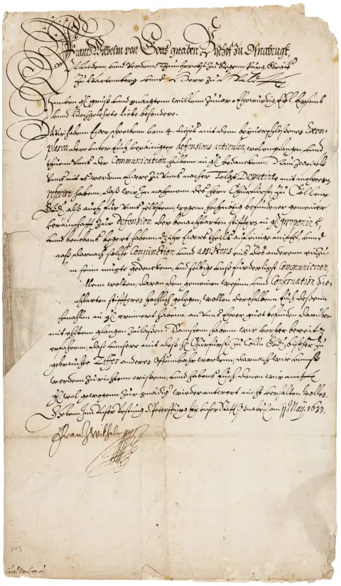 Franz Wilhelm von Wartenberg. Bischof von Osnabrück – "Frantz Wilhelm von Gotts gnaden Bischof zu Osnabrugk, Minden und Verden ... Wir…