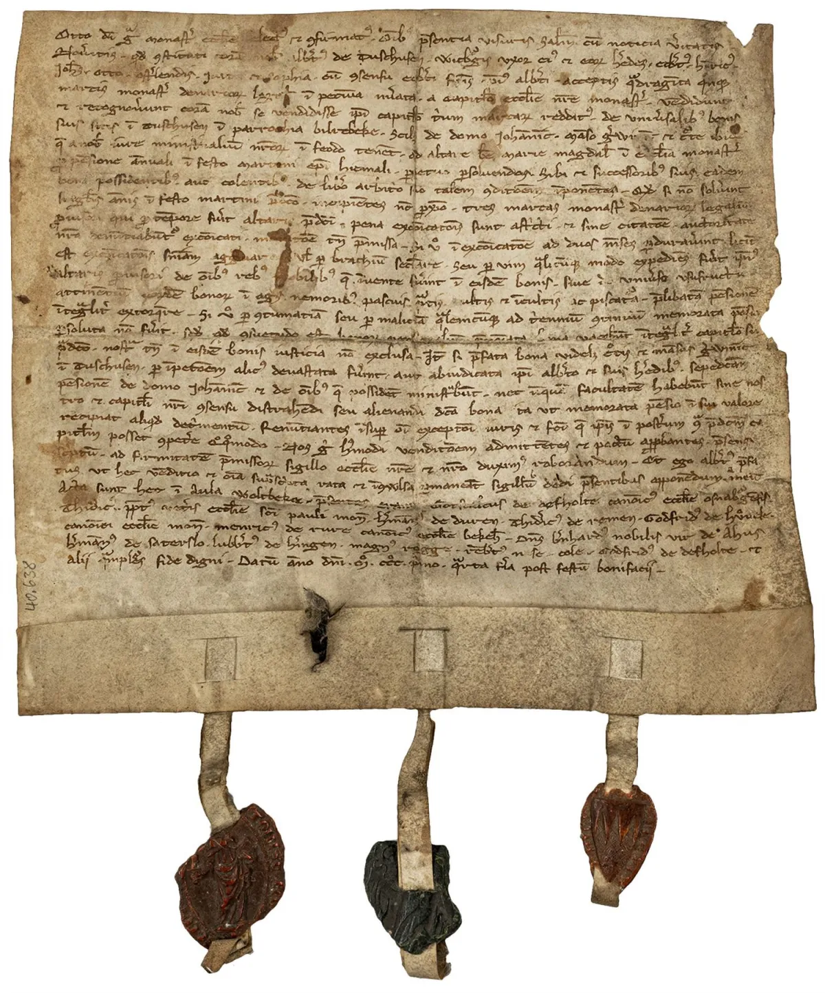 Westfalia – documento del 1301 - contratto per la vendita di 3 marchi di pfennig di Münster. Manoscritto su pergamena. Datato "Datum…