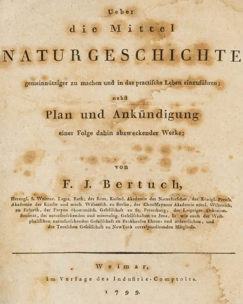 Generale – Bertuch, Friedrich Justin. Sui mezzi per rendere la storia naturale utile al pubblico e introdurla nella vita pratica;…