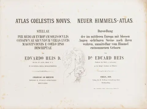 Astronomia – Heis, Eduard. Nuovo atlante celeste. Rappresentazione delle stelle visibili a occhio nudo nell'Europa centrale secondo le loro reali grandezze...