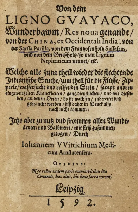 Biologija - botanika – Wittich, Johannes. O Ligno Guayaco, čudotvornom drvetu zvanom Res nova, o China, ex Occidentali India, o…
