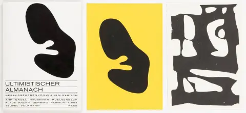 Arp, Hans – Rarisch, Klaus M. (Hg.). Ultimistischer Almanach. Mit 2 Original-Holzschnitten von Hans Arp und Raoul Hausmann. Köln, Hake,…