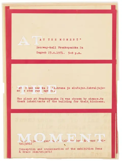 Avantgarde - Osteuropa – Dimitrijevic, Braco und Nena. At the moment. Beidseitig bedrucktes Siebdruckplakat zur Ausstellung am 23.4.1971.…