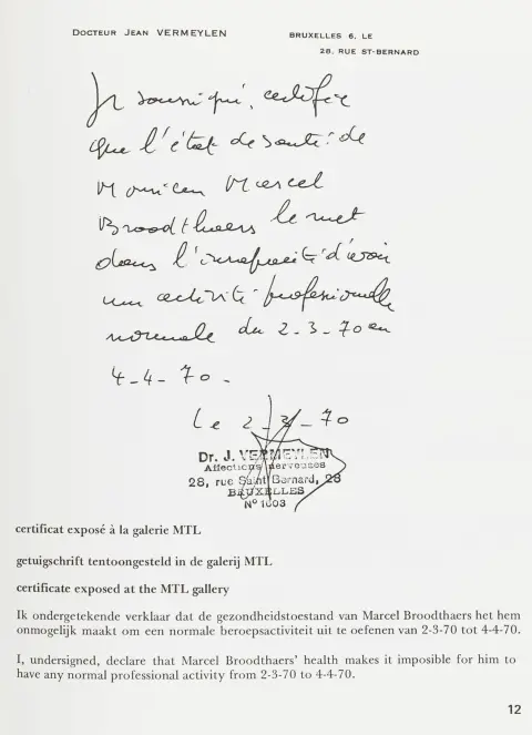 Broodthaers, Marcel – MTL. 13/3/70 - 10/4/70. Brüssel, 1970. 14 S. 27,5 x 21,5 cm. Lose Doppelblatt in Original-Papierumschlag (minimal…