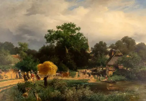 Deiters, Heinrich – Vor dem Gewitter. Öl auf Leinwand. Signiert und ortsbezeichnet unten links "HDeiters Df." Keilrahmenmaße: 96 x 140 cm.…