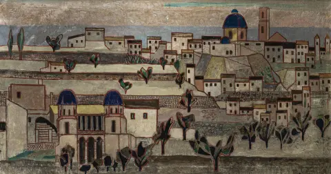 Kampf, Arthur – Ohne Titel. (Südliche Stadt). Öl auf Leinwand. Signiert unten rechts. Wohl Ende des 19. Jahrhunderts. Bildgröße: 55 x 101…