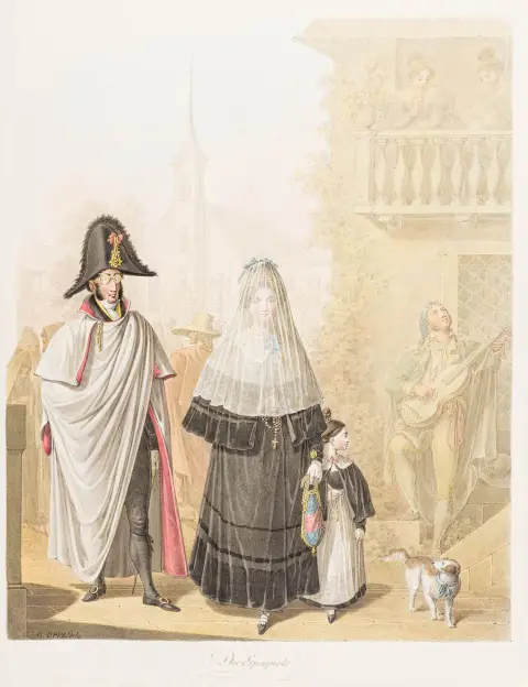 Opiz, Georg Emanuel – Des Espagnols. Aquarell und Federzeichnung auf Velin. Links unten signiert, mittig unterhalb des Motivs betitelt.…